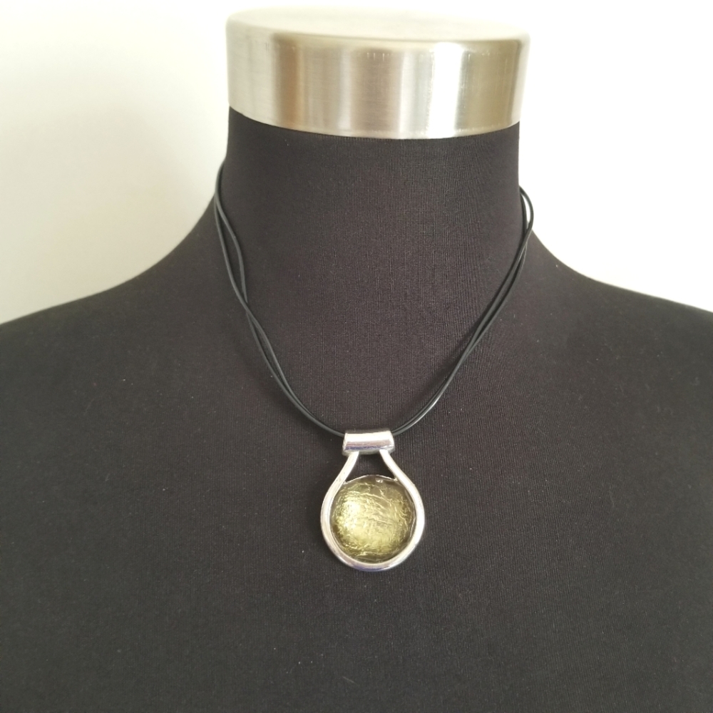 Vintage KC Silver Green Glass Necklace